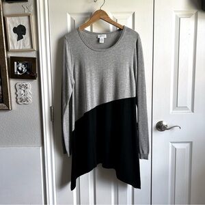 gray & black long sleeve asymmetrical lagenlook layering minimalist knit top
